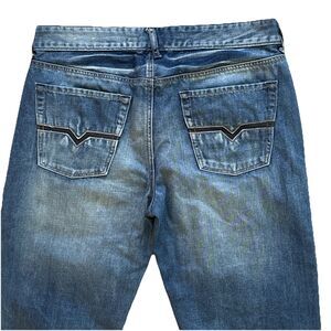 Y2k GUESS Straight Leg Jeans Mens Size 33x33 Dark Wash Fade Western Embellished